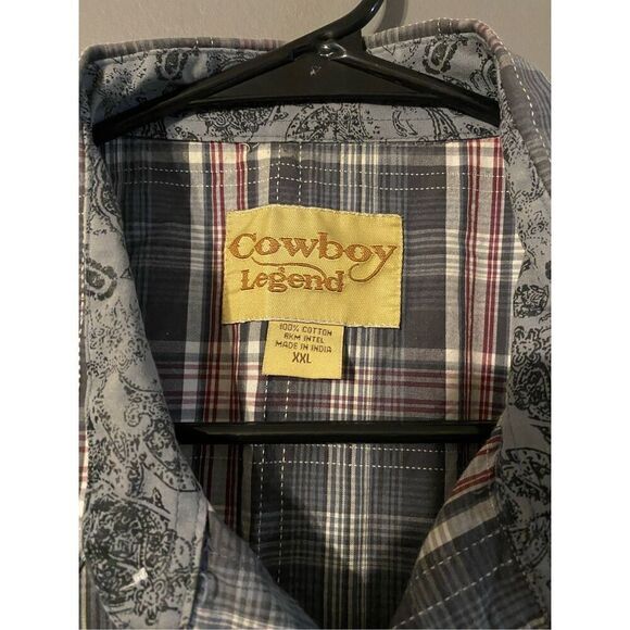 Cowboy Legend Gray/Red Plaid  Button Up Pearl Snap Shirt Size XXL - Picture 3 of 6